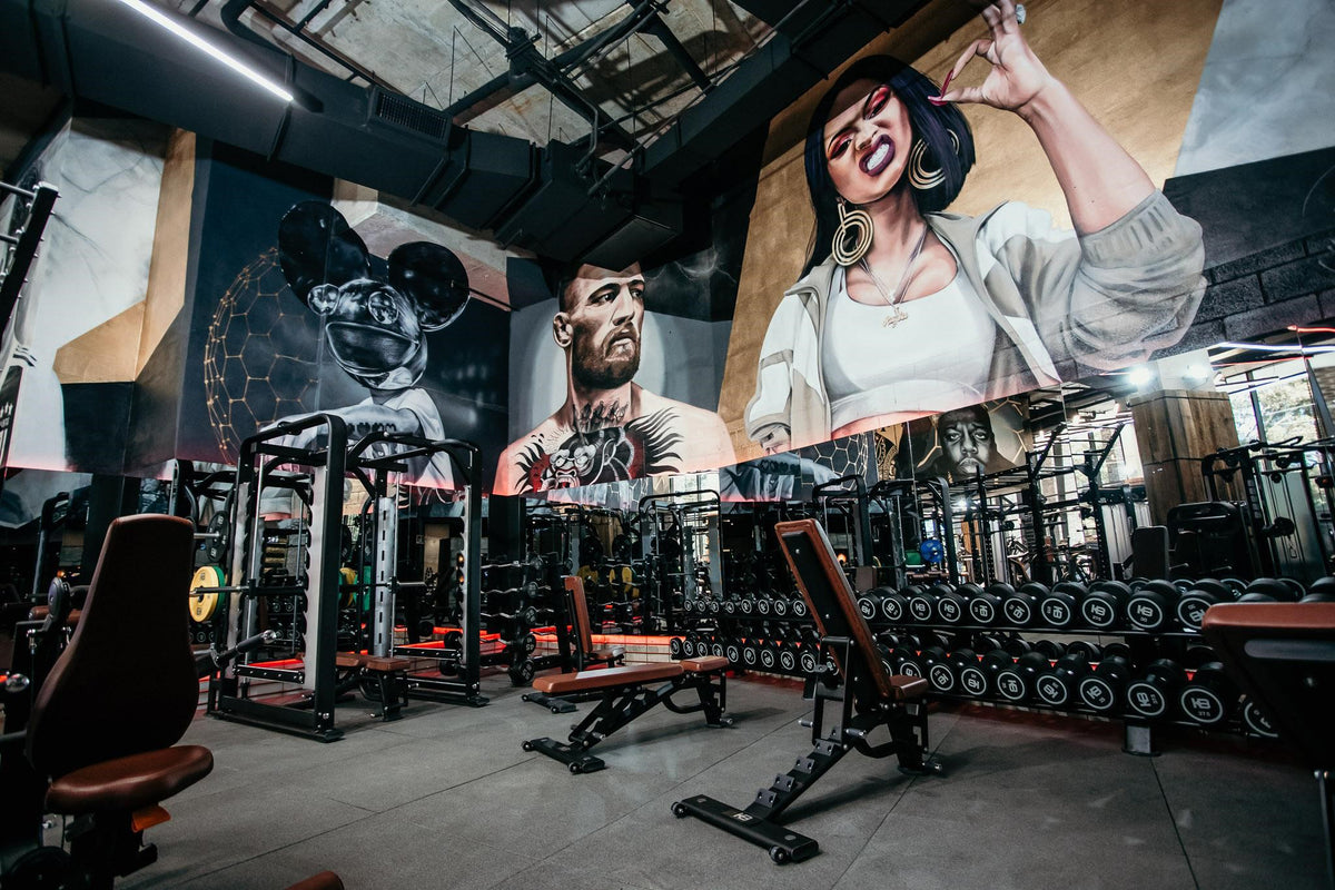The gym floor and murals at King Beats Fitness Glebe